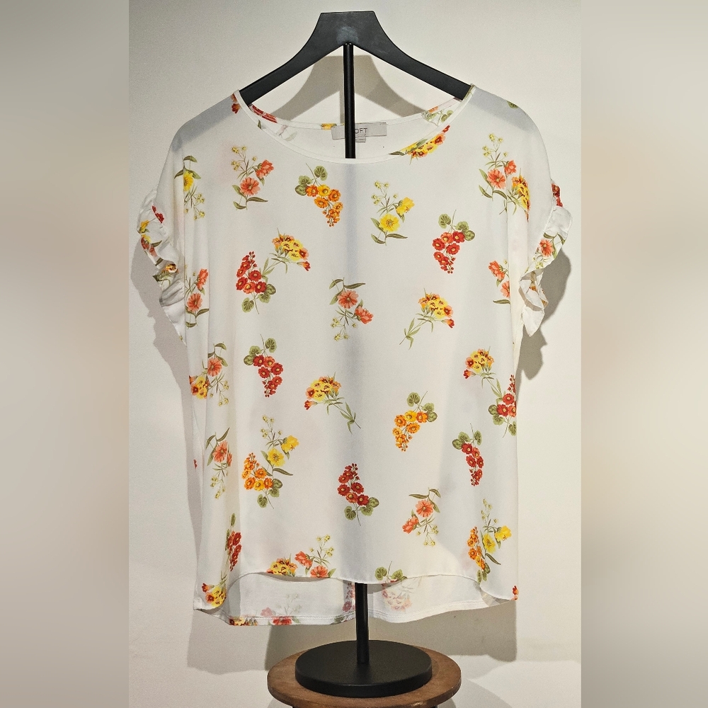 LOFT Floral Flutter Sleeve Tee